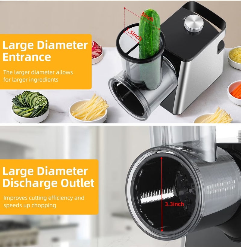 FlashHawk 7 in 1 Professional Electric Cheese Grater and Slicer, 300W, for Vegetable, Block Cheese, Salad Maker, Shredded Carrot, Zucchini for Home Kitchen - Image 3